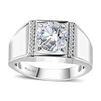 Moissanite (Rnd 9mm) Men's Ring in Platinum Over Sterling Silver (Size 11.0) 2.60 ctw