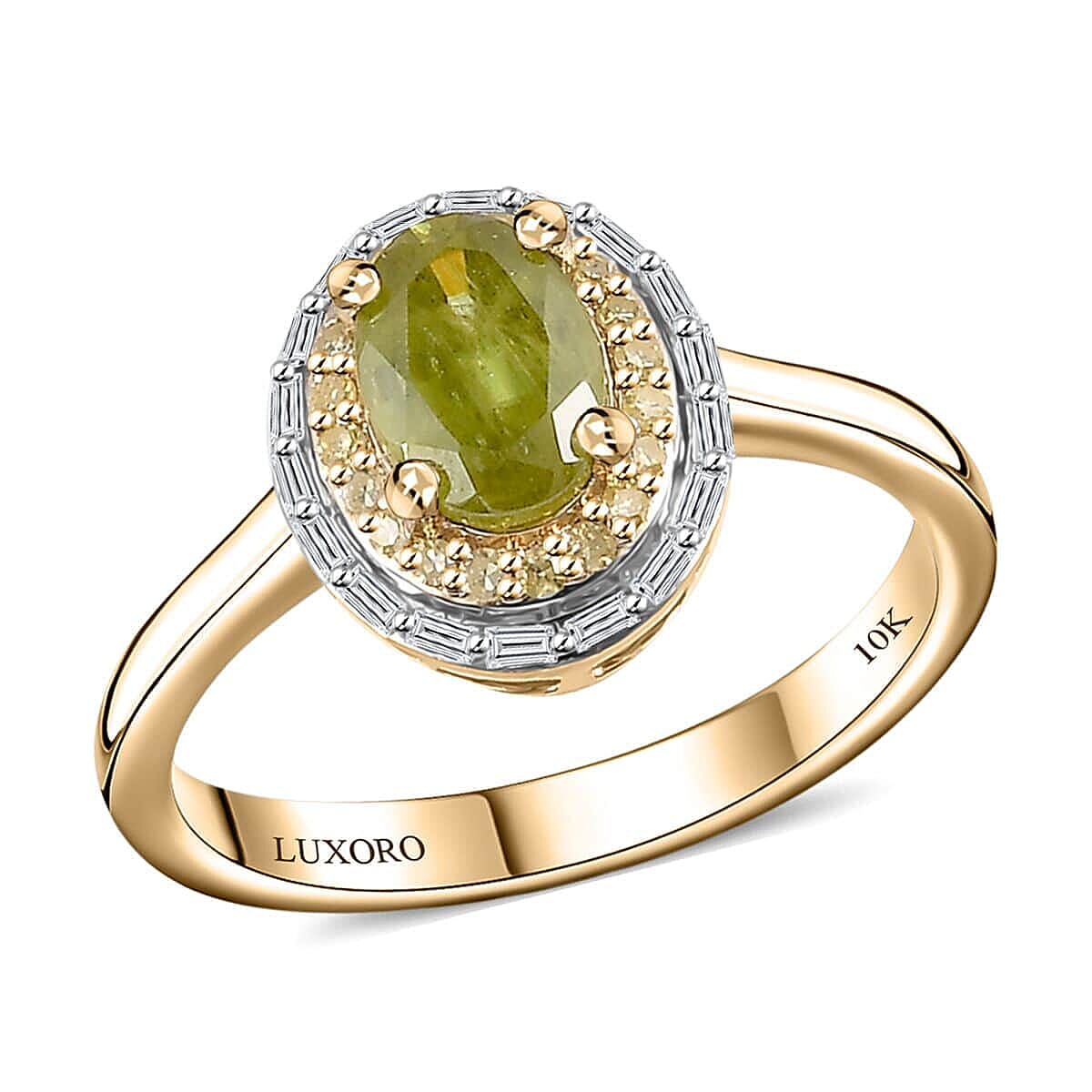 Sphene, and multi-gemstone Double Halo Ring in 10K Yellow Gold