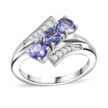 Tanzanite, White Zircon Ring in Rhodium Over Sterling Silver (Size 9.0) 1.40 ctw - Sticky add to cart bar