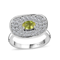 Premium Capelinha Sphene and Moissanite Ring in Rhodium Over Sterling Silver (Size 10.0) 1.25 ctw