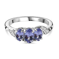 Tanzanite and White Zircon 0.88 ctw Ring in Rhodium Over Sterling Silver (Size 10.0)