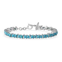 Premium Sleeping Beauty Turquoise and Malgache Neon Apatite Star Fish Motif Bracelet in Rhodium Over Sterling Silver (7.25 In) 7.10 ctw