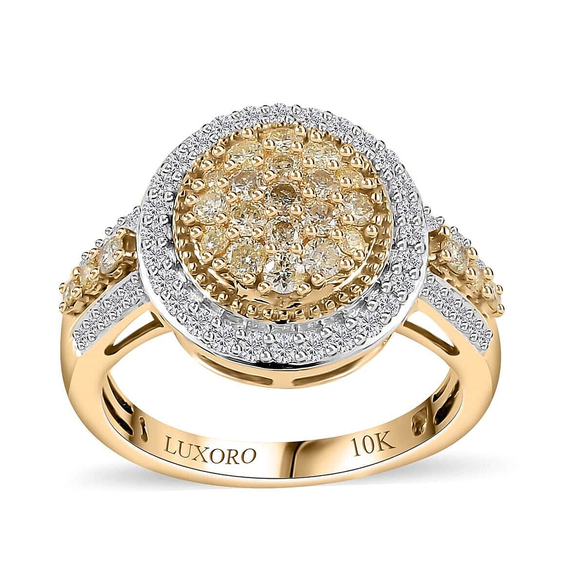 Luxoro 10K Yellow Gold Natural Yellow and White Diamond (I3) Ring (Size 10.0) (4.45 g) 1.00 ctw