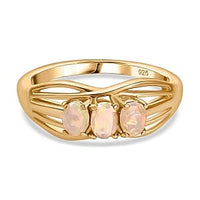 Ethiopian Welo Opal Ring in 18K Vermeil YG Over Sterling Silver (Size 10.0) 0.30 ctw