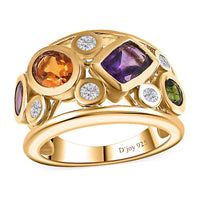 African Amethyst and Multi Gemstone Ring in 18K Vermeil Yellow Gold Over Sterling Silver (Size 10.0) 2.65 ctw