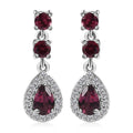 Tanzanian Wine Garnet and White Zircon Halo Dangle Earrings in Rhodium Over Sterling Silver 2.00 ctw - Sticky add to cart bar