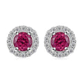 Tanzanian Wine Garnet and White Zircon Halo Stud Earrings in Rhodium Over Sterling Silver 1.00 ctw - Sticky add to cart bar