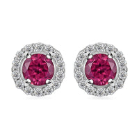 Tanzanian Wine Garnet and White Zircon Halo Stud Earrings in Rhodium Over Sterling Silver 1.00 ctw