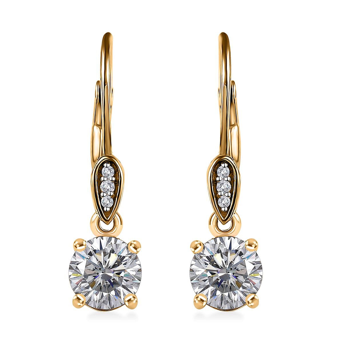Moissanite Lever Back Earring in Vermeil Yellow Gold Over Sterling Silver 1.50 ctw