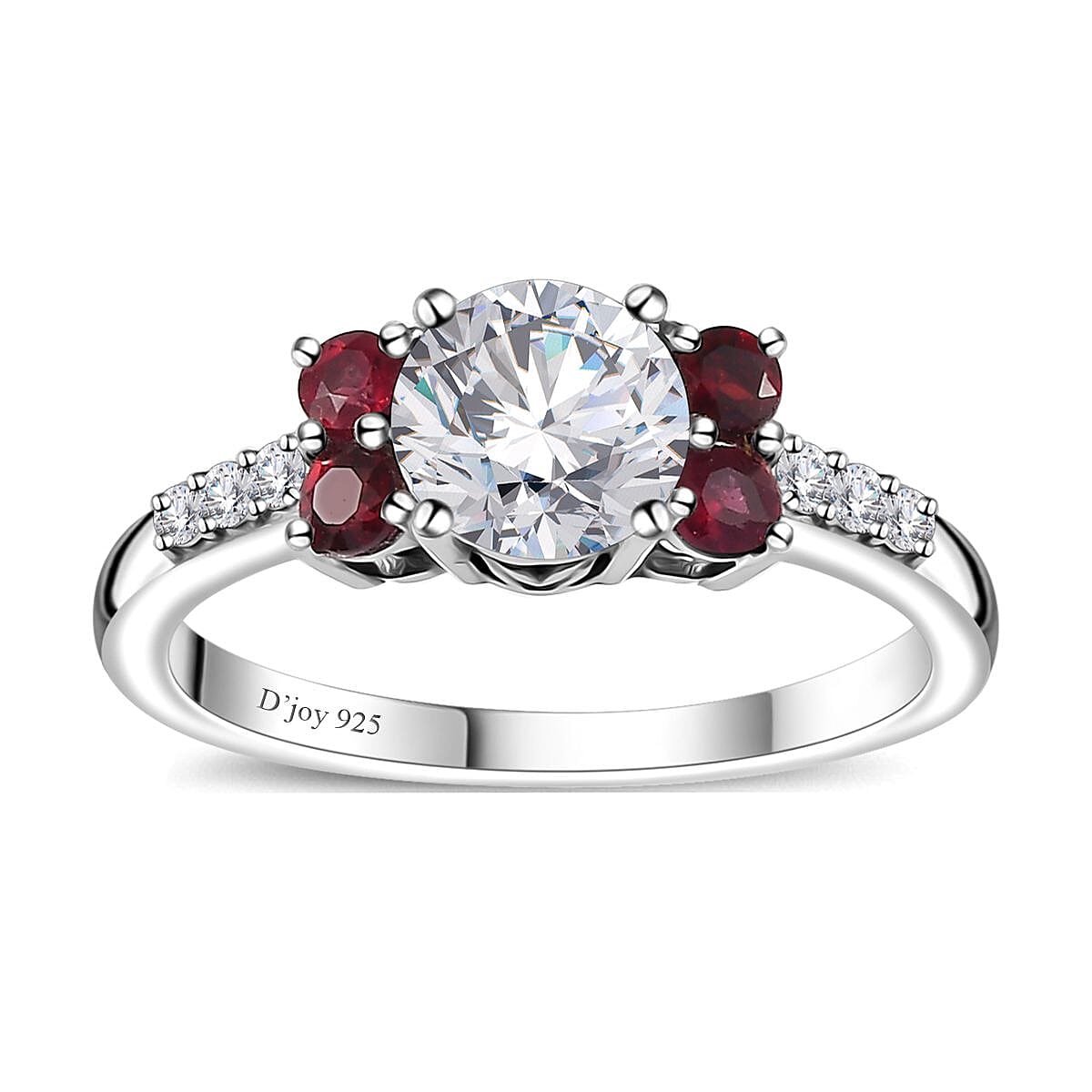 Moissanite (Rnd 6.5 mm), Anthill Garnet Ring in Platinum Over Sterling Silver (Size 10.0) 1.40 ctw