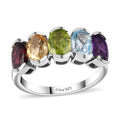 Premium Multi Gemstone 5 Stone Ring in Platinum Over Sterling Silver 4.20 ctw - Sticky add to cart bar