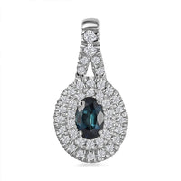 Luxoro 14K White Gold AAAA Monte Belo Indicolite and G-H I2 Diamond Double Halo Pendant without Chain 0.85 ctw