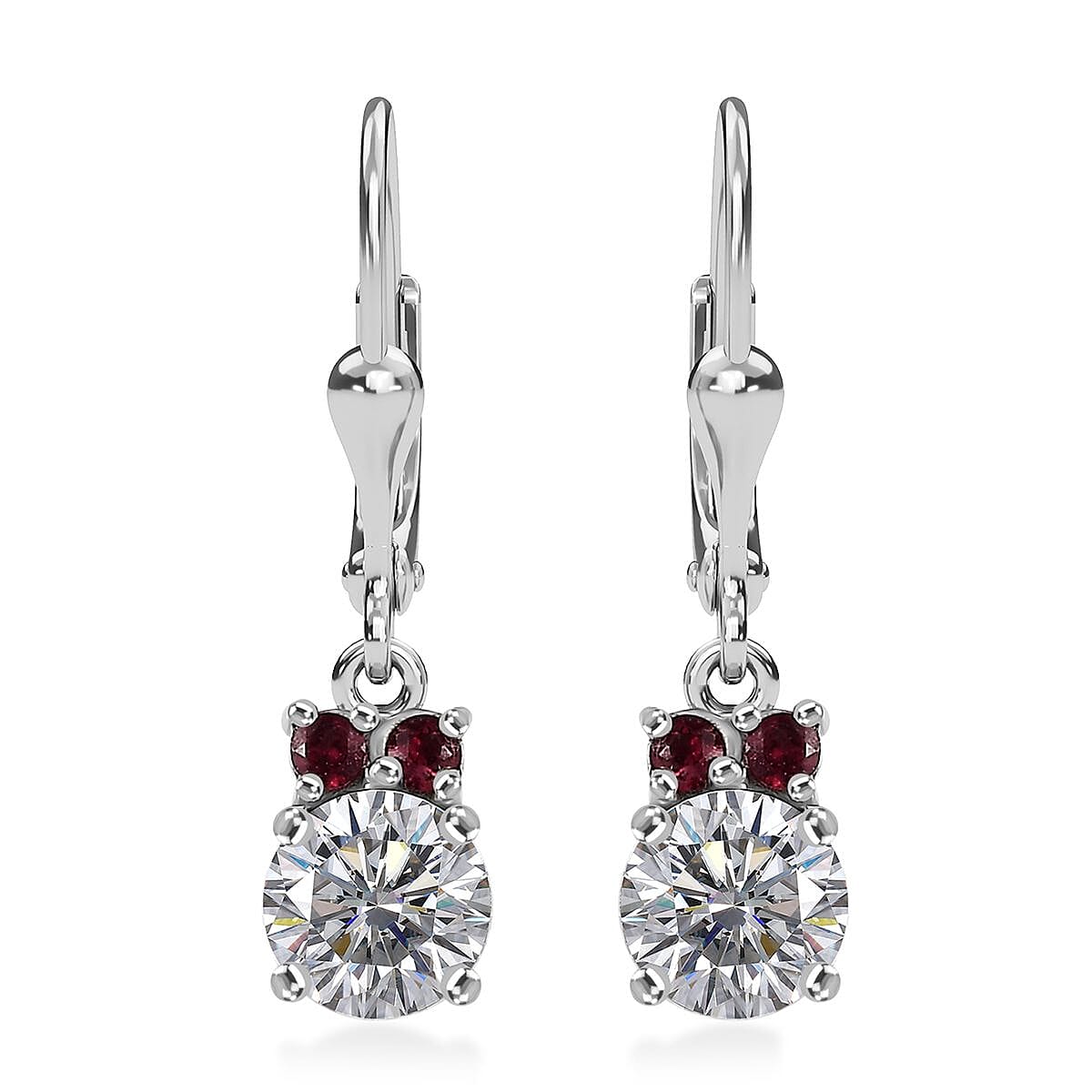 Moissanite , Anthill Garnet Solitaire Lever Back Earring in Platinum Over Sterling Silver 1.70 ctw