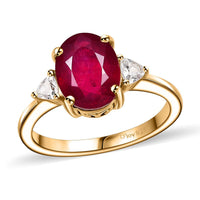 Niassa Ruby (FF), White Zircon Ring in 18K Vermeil YG Over Sterling Silver (Size 10.0) 3.10 ctw