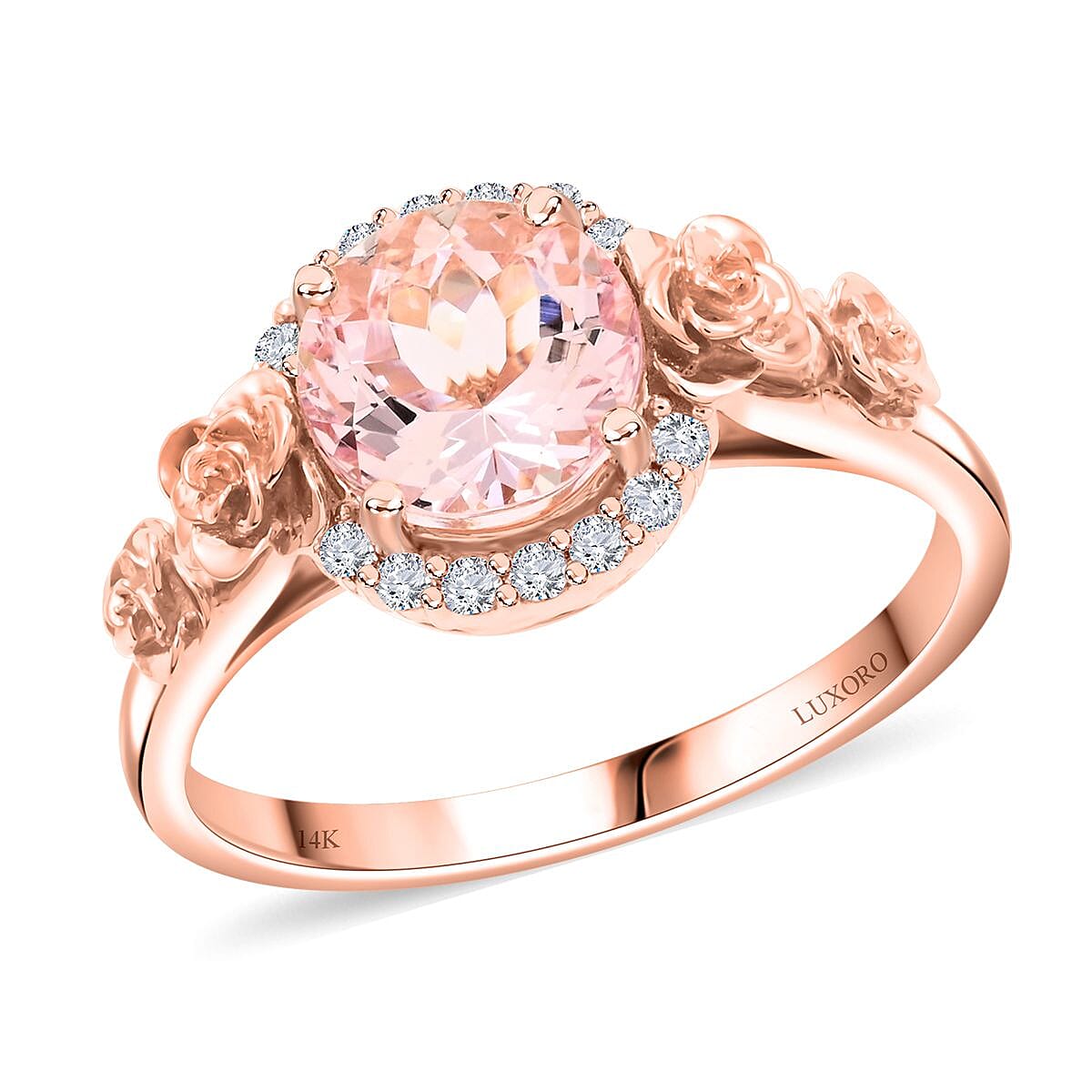 Certified & Appraised Luxoro 14K Rose Gold AAA Pink Morganite and G-H I2 Diamond Ring 4.60 Grams 2.000 ctw