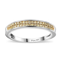 Natural Yellow Diamond (I3) Band Ring in Rhodium Over Sterling Silver (Size 10.0) 0.25 ctw