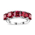 Lab Created Padparadscha Sapphire 5 Stone Ring in Rhodium Over Sterling Silver (Size 10.0) 4.50 ctw - Sticky add to cart bar