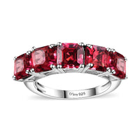 Lab Created Padparadscha Sapphire 5 Stone Ring in Rhodium Over Sterling Silver (Size 10.0) 4.50 ctw
