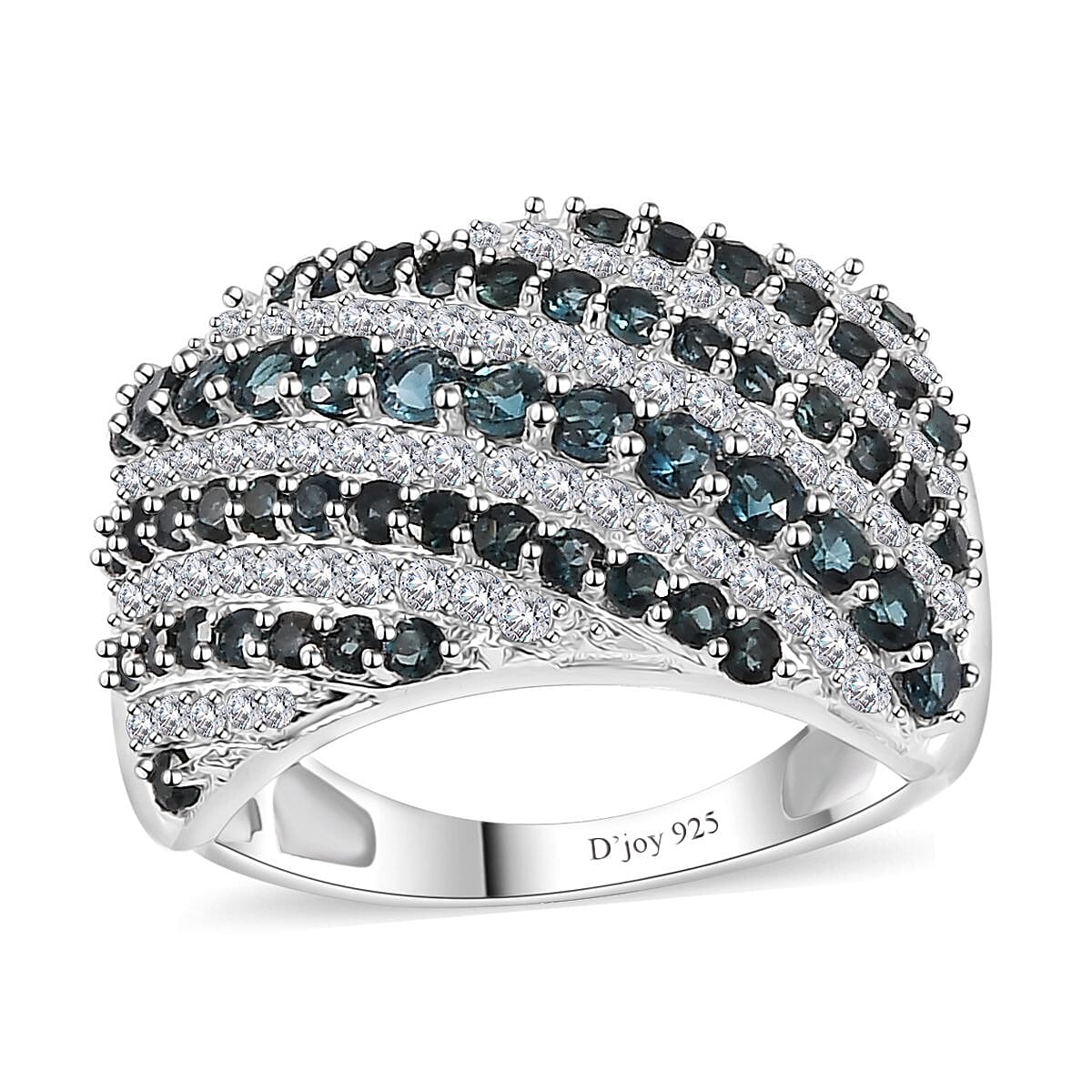 Premium Monte Belo Indicolite, Moissanite Ring in Rhodium Over Sterling Silver (Size 10.0) 1.90 ctw