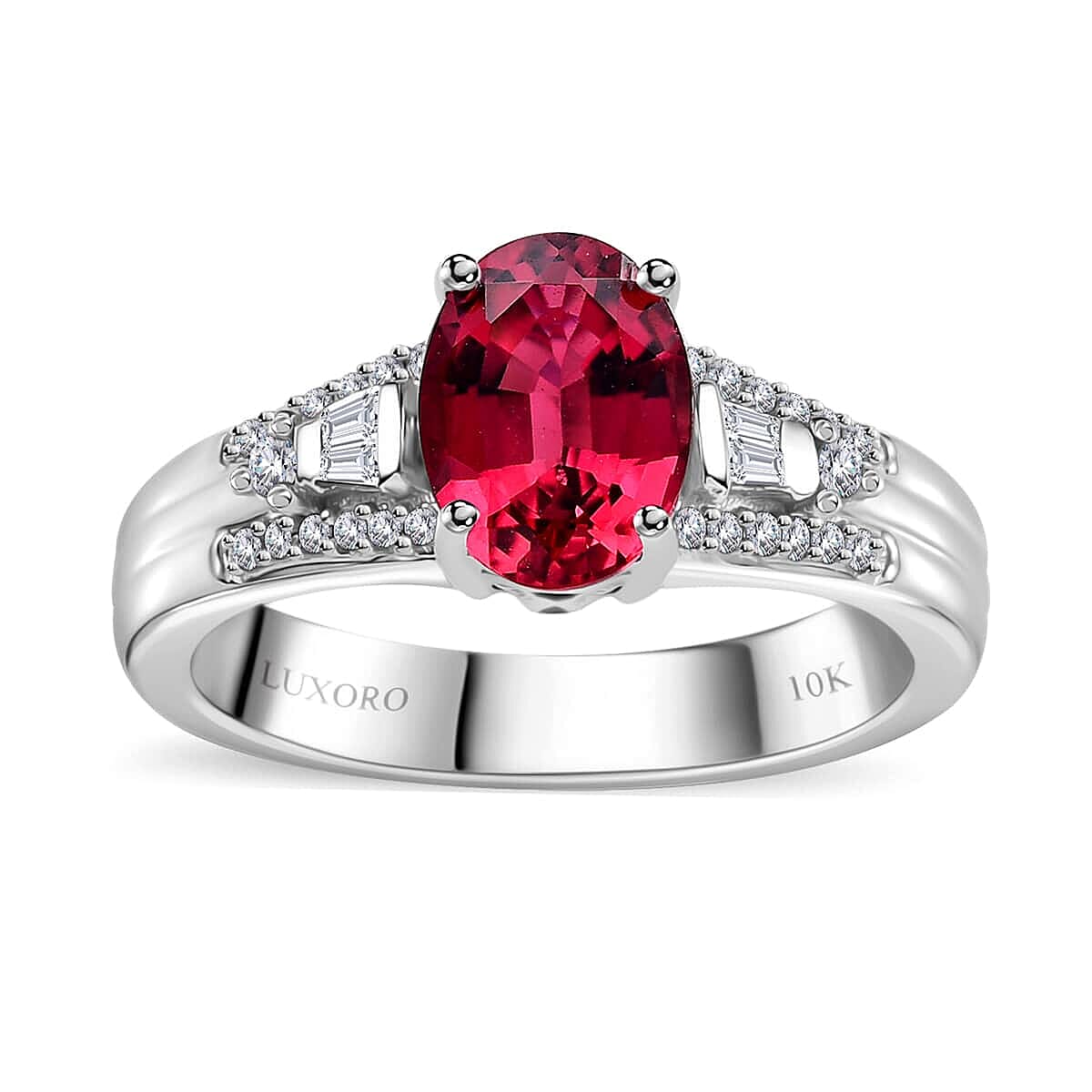 Luxoro 10K White Gold AAA Ofiki Rubellite, Diamond (G-H, I2) (0.15 cts) Ring (Size 10.0) (4.65 g) 1.60 ctw