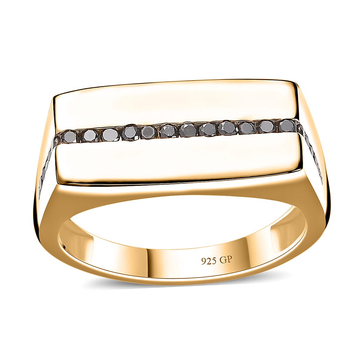 GP Black Diamond (IR) Men's Ring in 18K Vermeil YG Over Sterling Silver (Size 10.0) 0.35 ctw