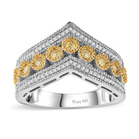 Natural Yellow Diamond (I3), White Diamond Ring in Rhodium Over Sterling Silver (Size 10.0) 0.50 ctw