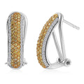 Natural Yellow Diamond I3 and White Diamond Omega Clip Earrings in Rhodium Over Sterling Silver 1.00 ctw - Sticky add to cart bar