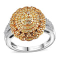 Natural Yellow Diamond (13), Diamond Floral Ring in Rhodium Over Sterling Silver (Size 7.0) 1.00 ctw - Sticky add to cart bar