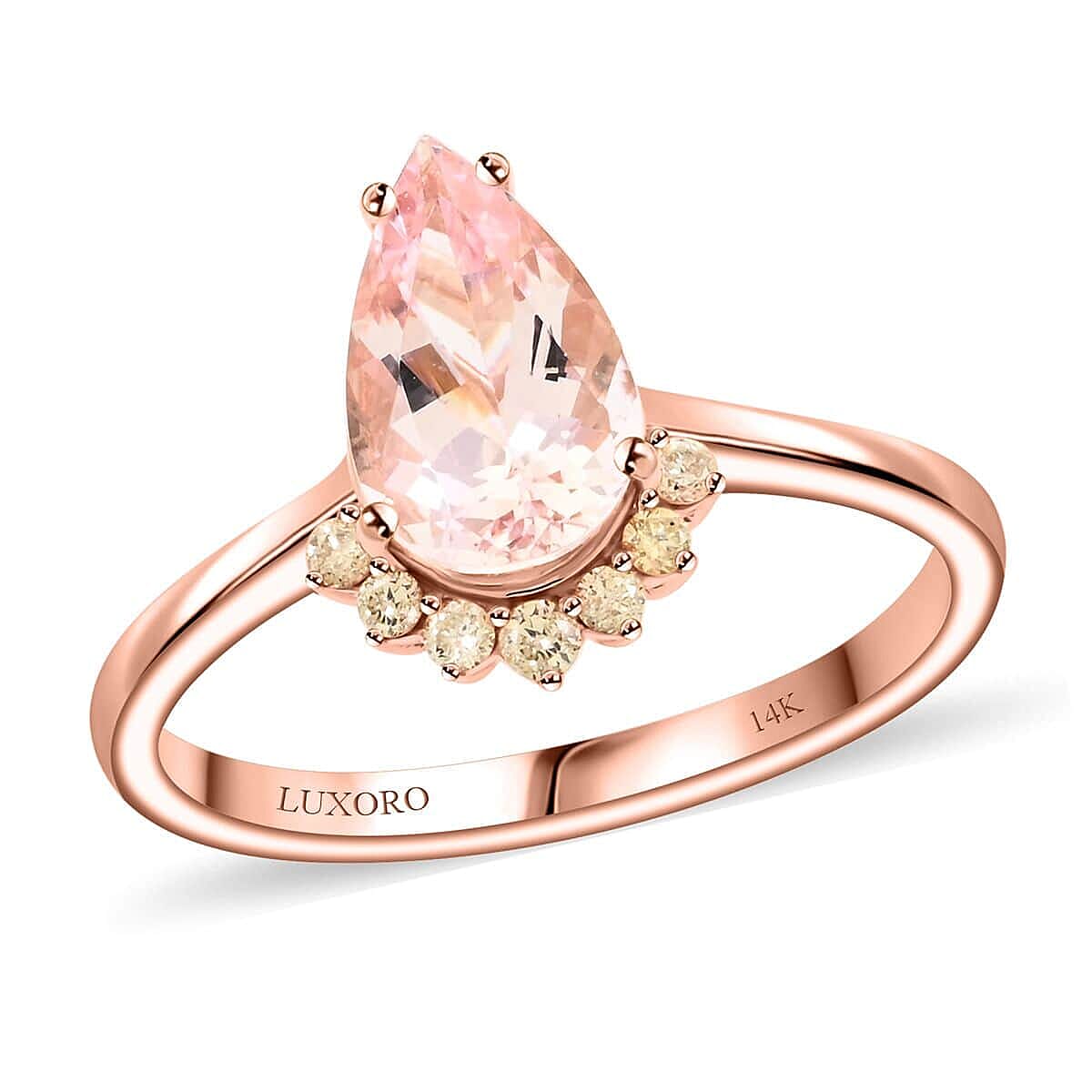 Certified & Appraised Luxoro 14K Rose Gold AAA Pink Morganite and I2 Diamond Ring 1.35 ctw