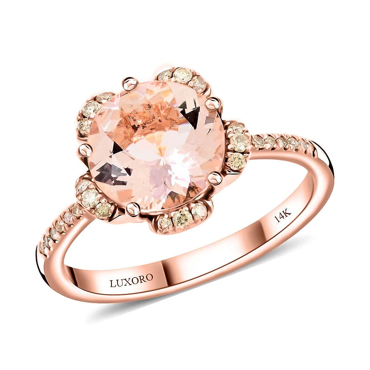 Certified & Appraised Luxoro 14K Rose Gold AAA Pink Morganite and I2 Diamond Ring (Size 7.0) 2.70 ctw