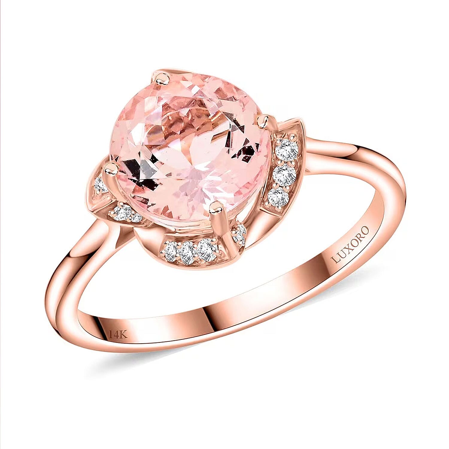Certified & Appraised Luxoro 14K Rose Gold AAA Pink Morganite, Diamond (I2) Ring (Size 10.0) 1.85 ctw