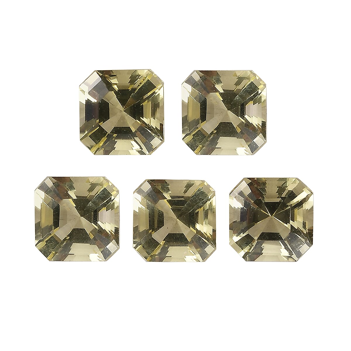 Asscher Cut Green Gold Quartz Set of 5 (Oct 6x6 mm) 5.02 ctw Loose gemstone