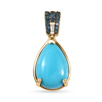 Luxoro 10K Yellow Gold Premium Sleeping Beauty Turquoise, G-H I2 Blue and White Diamond Pendant without Chain 3.80 ctw