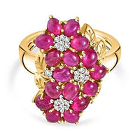 African Ruby and White Zircon 4.45 ctw Cluster Ring in Vermeil Yellow Gold Over Sterling Silver (Size 11.5)