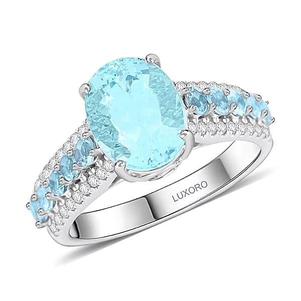 Certified & Appraised Luxoro 14K White Gold AAA Santa Maria Aquamarine and G-H I2 Diamond Ring 4.56 Grams 3.20 ctw