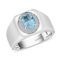 Certified & Appraised Luxoro AAA Santa Maria Aquamarine and G-H I2 Diamond 1.35 ctw Men's Ring in 14K White Gold 7.75 Grams - Sticky add to cart bar