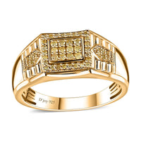 Natural Yellow Diamond (I3) Men's Ring in 18K Vermeil YG Over Sterling Silver (Size 10.0) 0.50 ctw