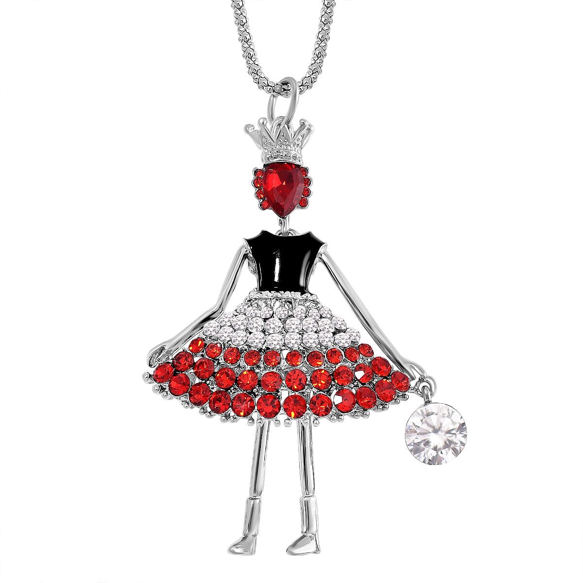 White and Red Austrian Crystal Necklace in Silvertone 28 Inches
