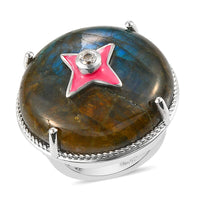 Malagasy Labradorite and Natural White Zircon Fancy Ring in Platinum Over Sterling Silver (Size 9.0) 8.90 Grams 31.20 ctw