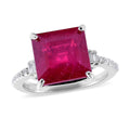 Asscher Cut Niassa Ruby (FF) and Natural White Zircon Ring in Platinum Over Sterling Silver 7.65 ctw - Sticky add to cart bar