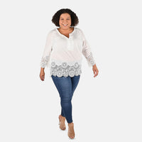 TAMSY White Vivian Vintage Tunic with Lace Trim - S