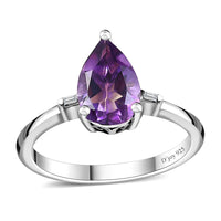 Premium Moroccan Amethyst and White Zircon Statement Ring in Rhodium Over Sterling Silver (Size 10.0) 1.25 ctw