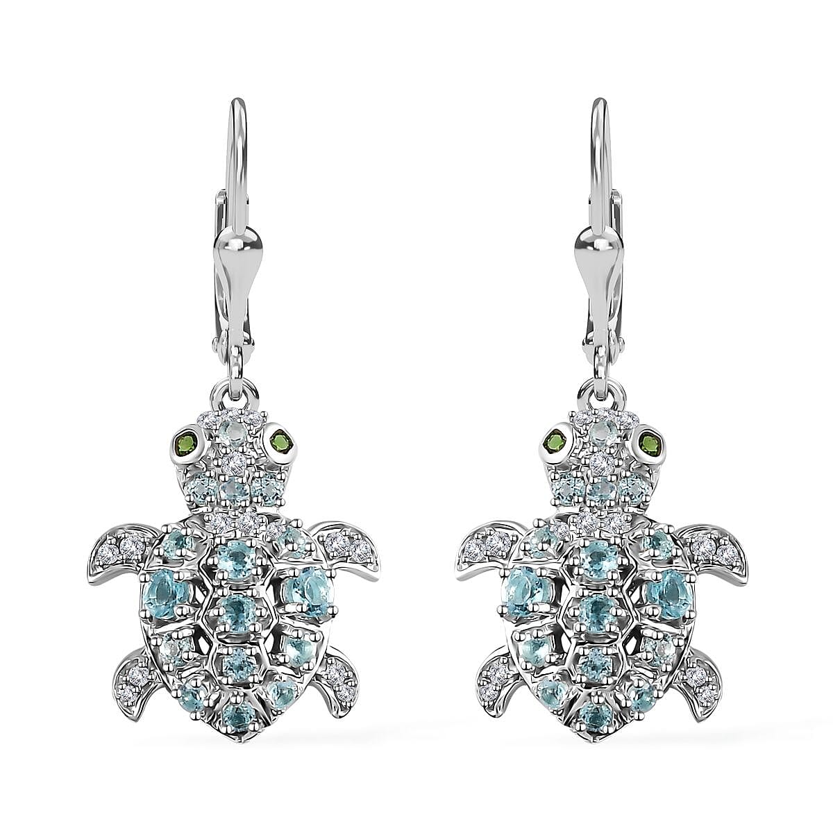 GP Trionfo Collection: Special Sealife Apatite and Multi Gemstone Lever Back Turtle Earrings in Rhodium Over Sterling Silver 1.75 ctw
