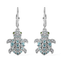 GP Trionfo Collection: Special Sealife Apatite and Multi Gemstone Lever Back Turtle Earrings in Rhodium Over Sterling Silver 1.75 ctw