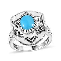 Artisan Crafted Premium Sleeping Beauty Turquoise Cowboy Hat Ring in Black Oxidized Sterling Silver (Size 7.0) 1.60 ctw