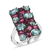 Cambodian Blue Zircon, Orissa Rhodolite Garnet Cluster Ring in Platinum Over Sterling Silver (Size 10.0) 6.85 ctw