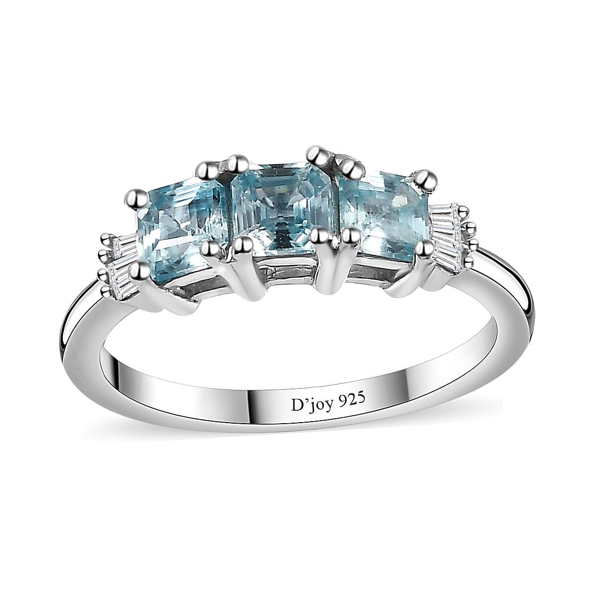 Cambodian Blue Zircon, Diamond Ring in Rhodium Over Sterling Silver (Size 10.0) 1.70 ctw
