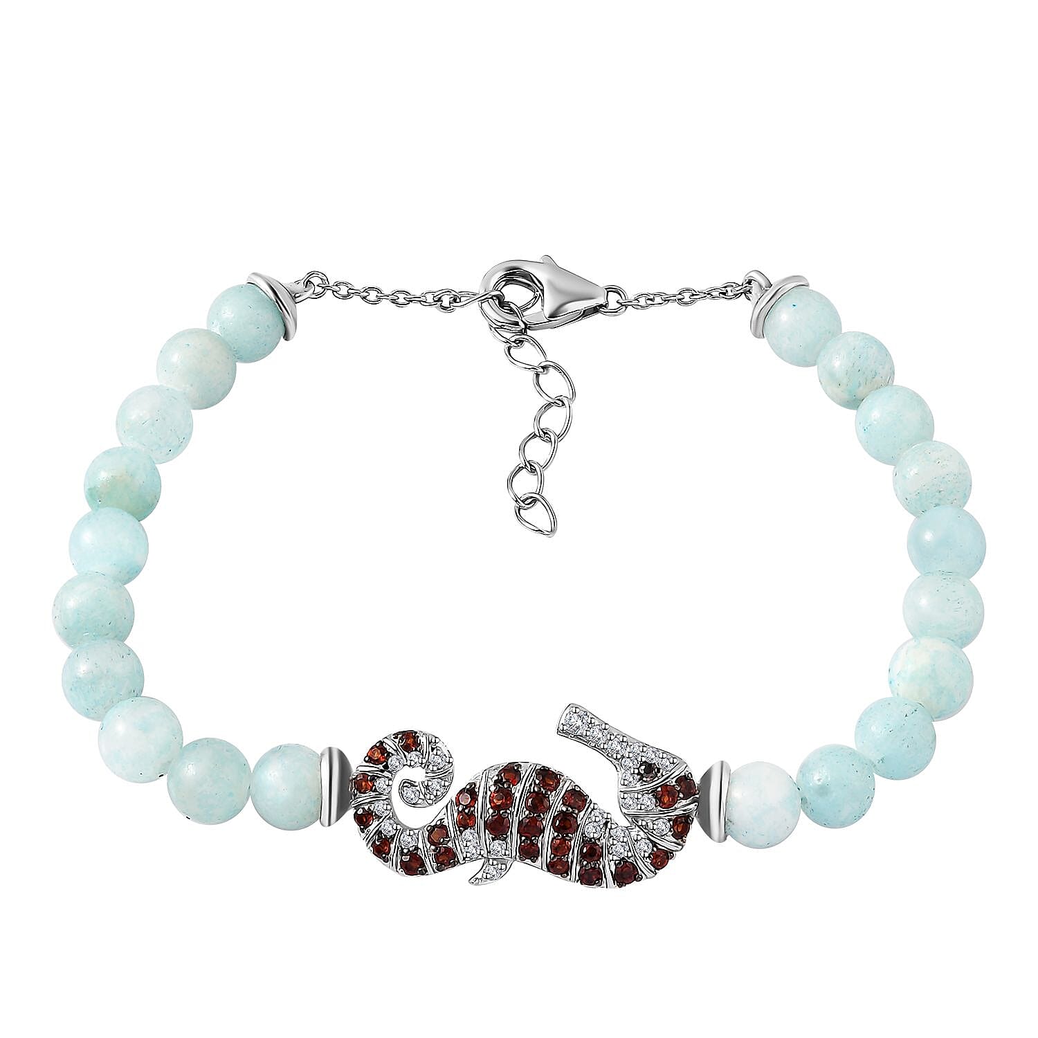 GP Larimar and Multi Gemstone Seahorse Bracelet in Rhodium Over Sterling Silver (6.50-8.0In) 59.50 ctw