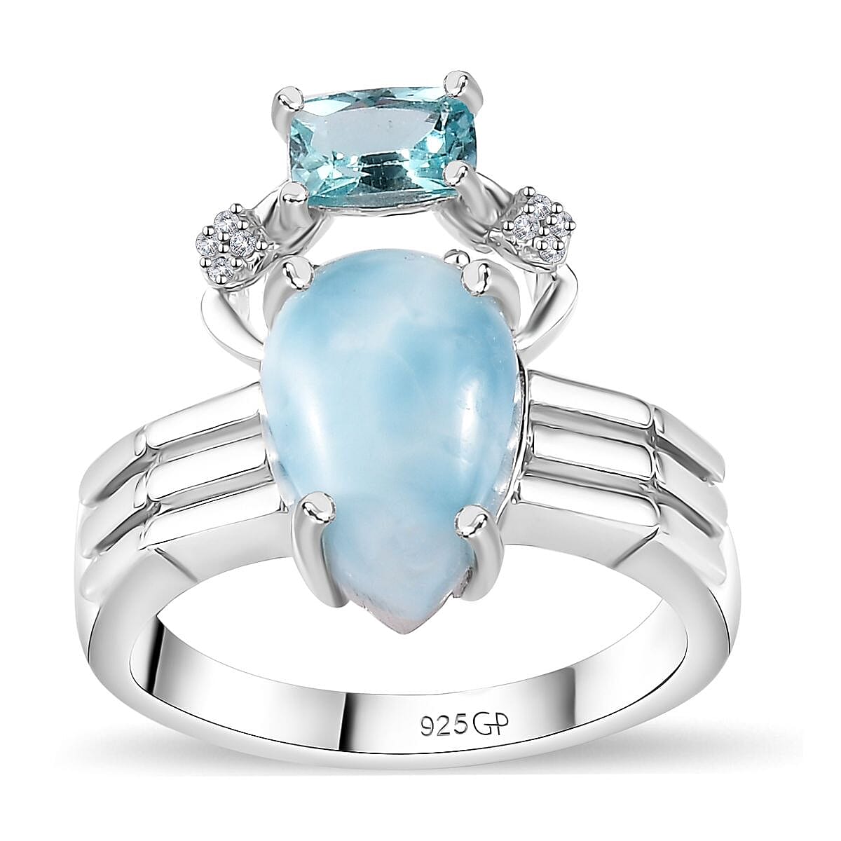 GP Premium Larimar, Multi Gemstone Ring in Rhodium Over Sterling Silver (Size 10.0) 4.65 ctw