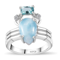 GP Premium Larimar, Multi Gemstone Ring in Rhodium Over Sterling Silver (Size 10.0) 4.65 ctw